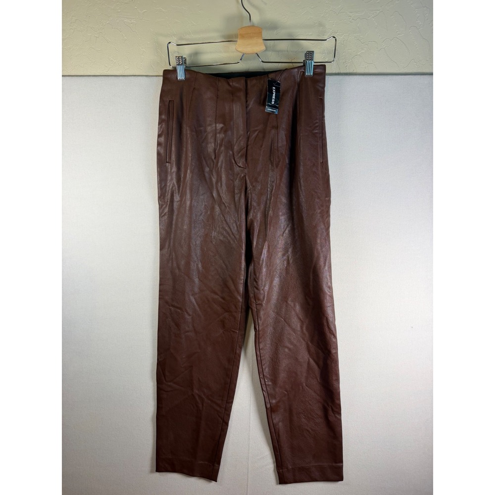 Express Womens Brown Faux Leather High Rise Tapered Leg Pants Size 6R NEW